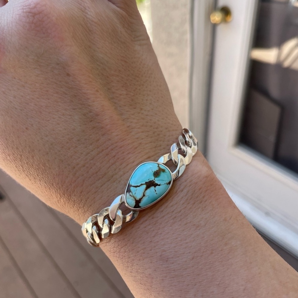🎆 Juni Sierra Nevada Turquoise Curb Chain Bracelet Sterling Silver